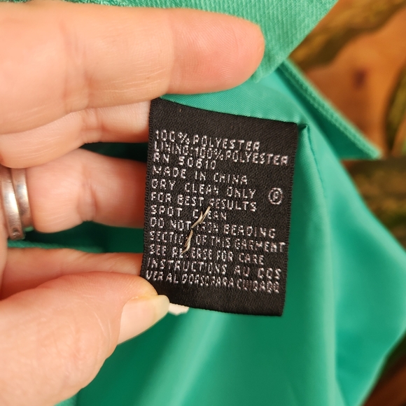 Kasper 2Piece Vintage Skirt Suit Blazer Jacket Green Bead Floral Embroider Sz 14 - Picture 6 of 13